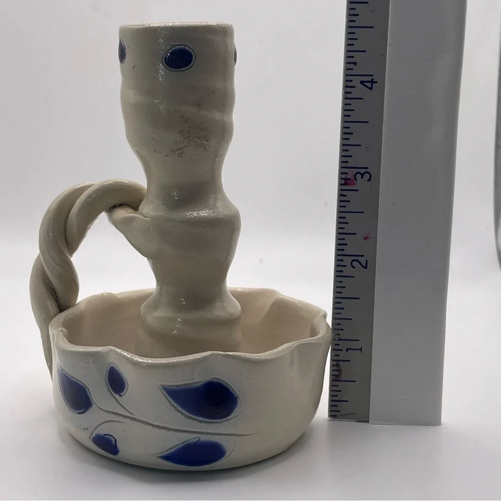 Vintage cobalt salt glazed. Williamsburg pottery. Candle holder.